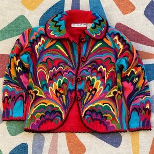 Psychedelic Rainbow Knit and Embroidered Sweater